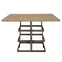 Square Pedestal Wood and Metal Dining Table
