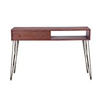 Mid-Century Modern Walnut Brushed Acacia One Drawer Accent Storage Console Table