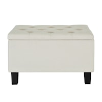 Transitional Storage Bench with Diamond Tufted Seat in Cream