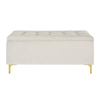 Transitional Storage Bench with Grid-Tufted Seat in Ivory