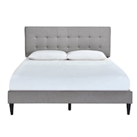 Contemporary Grid Tufted Upholstered Queen Platform Bed in Frost Gray