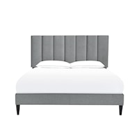 Contemporary Vertically Channeled Full Upholstered Platform Bed in Gray