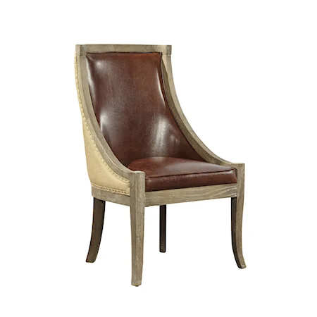 Leather Scoop Chair with Burlap Back