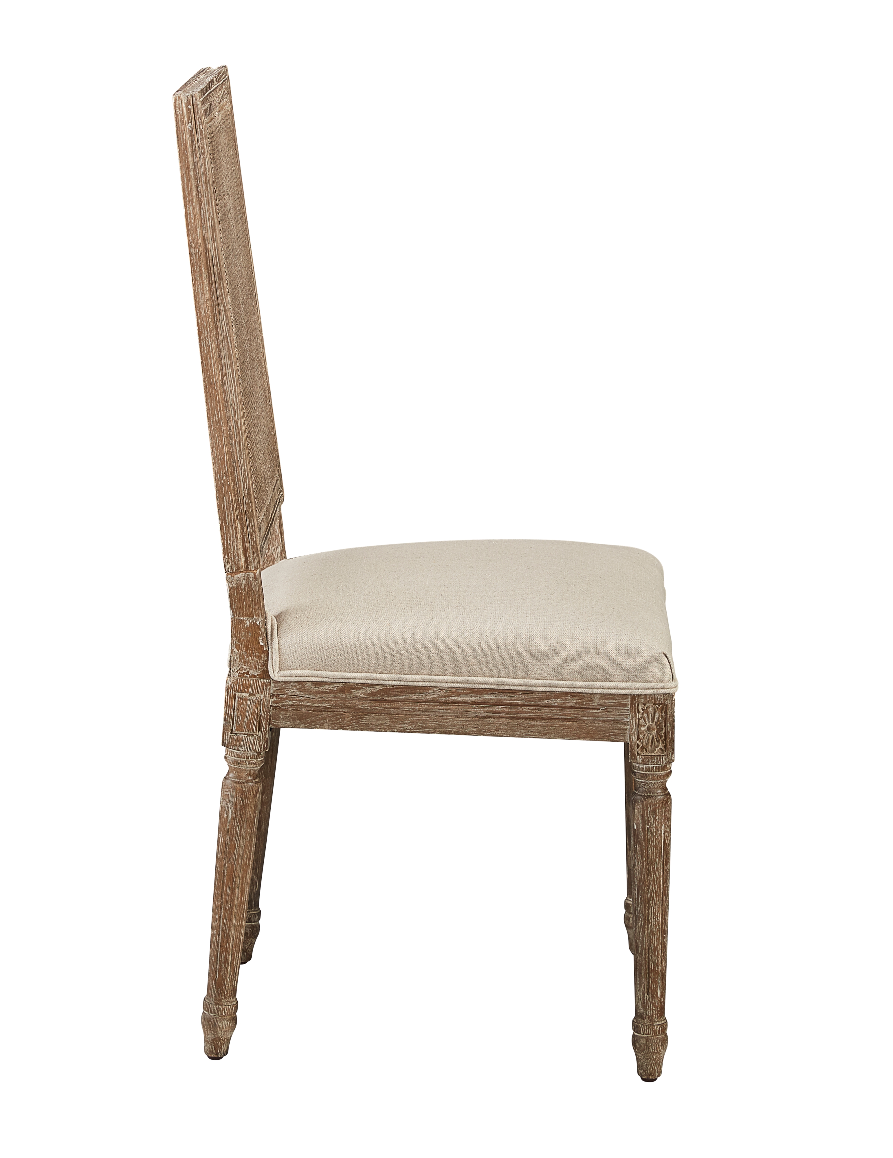 Linen &amp; Oak Caned Back Side Chair