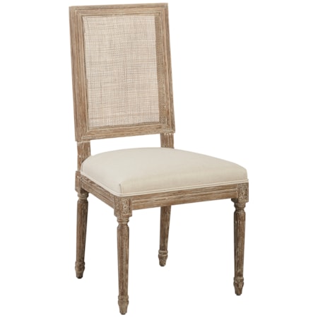 Linen & Oak Caned Back Side Chair