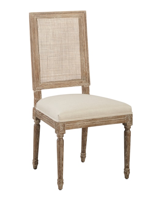 Linen & Oak Caned Back Side Chair