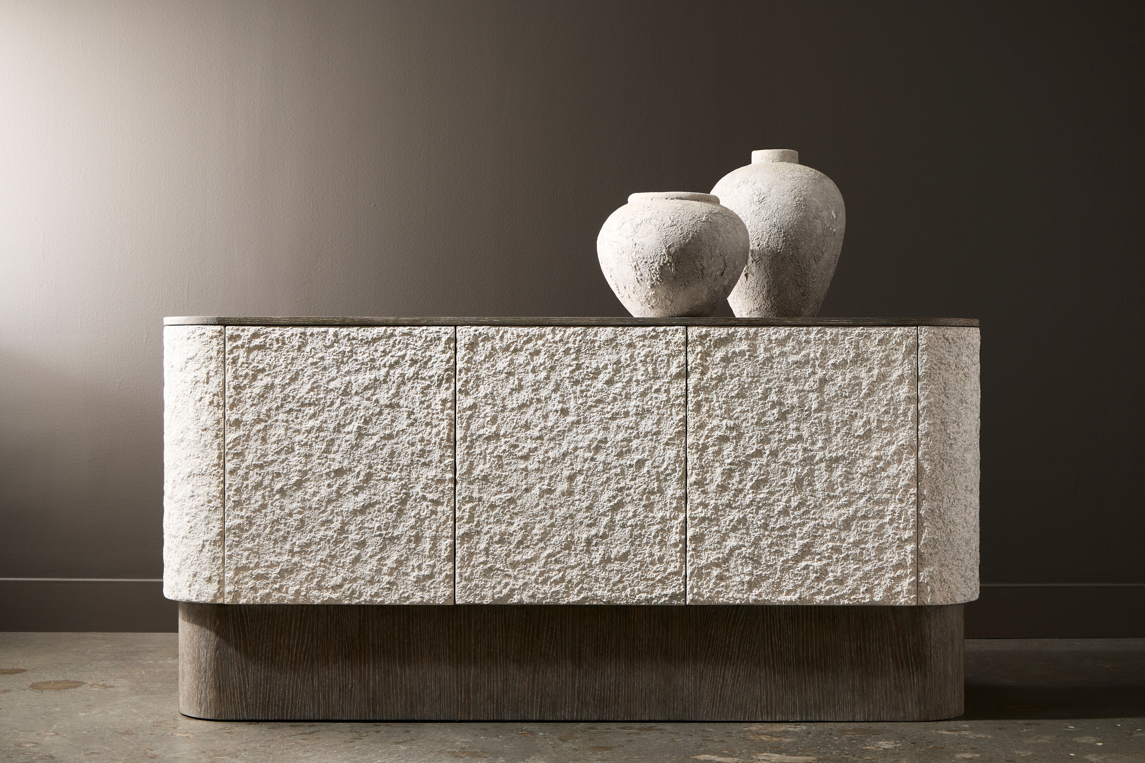 Bernhardt Monolith Faux-Stone 3-Door Buffet w/Plinth Base