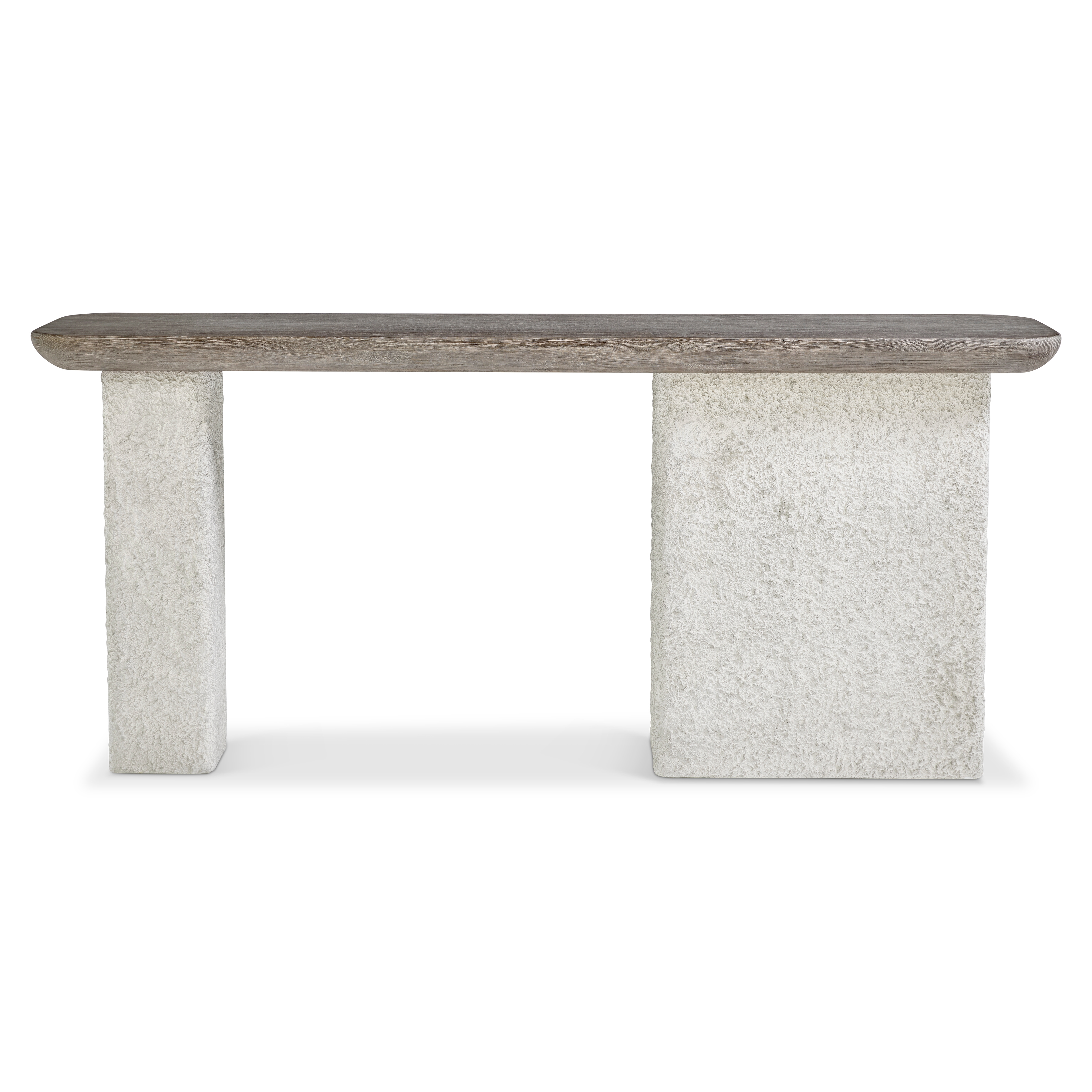 Bernhardt Monolith Faux-Stone Console Table w/Oak Wood Top