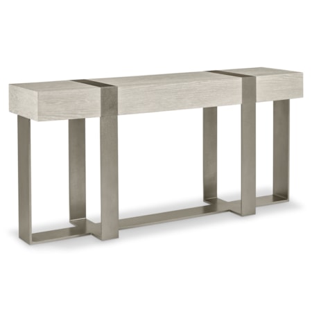 Aluminum Console Table w/Oak Wood Top