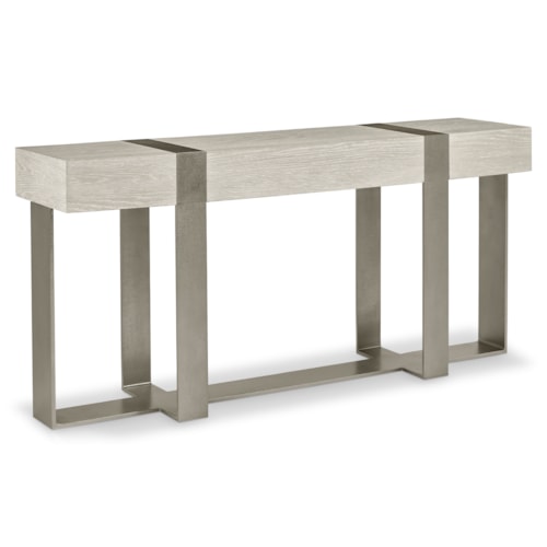 Contemporary Aluminum Console Table w/Oak Wood Top