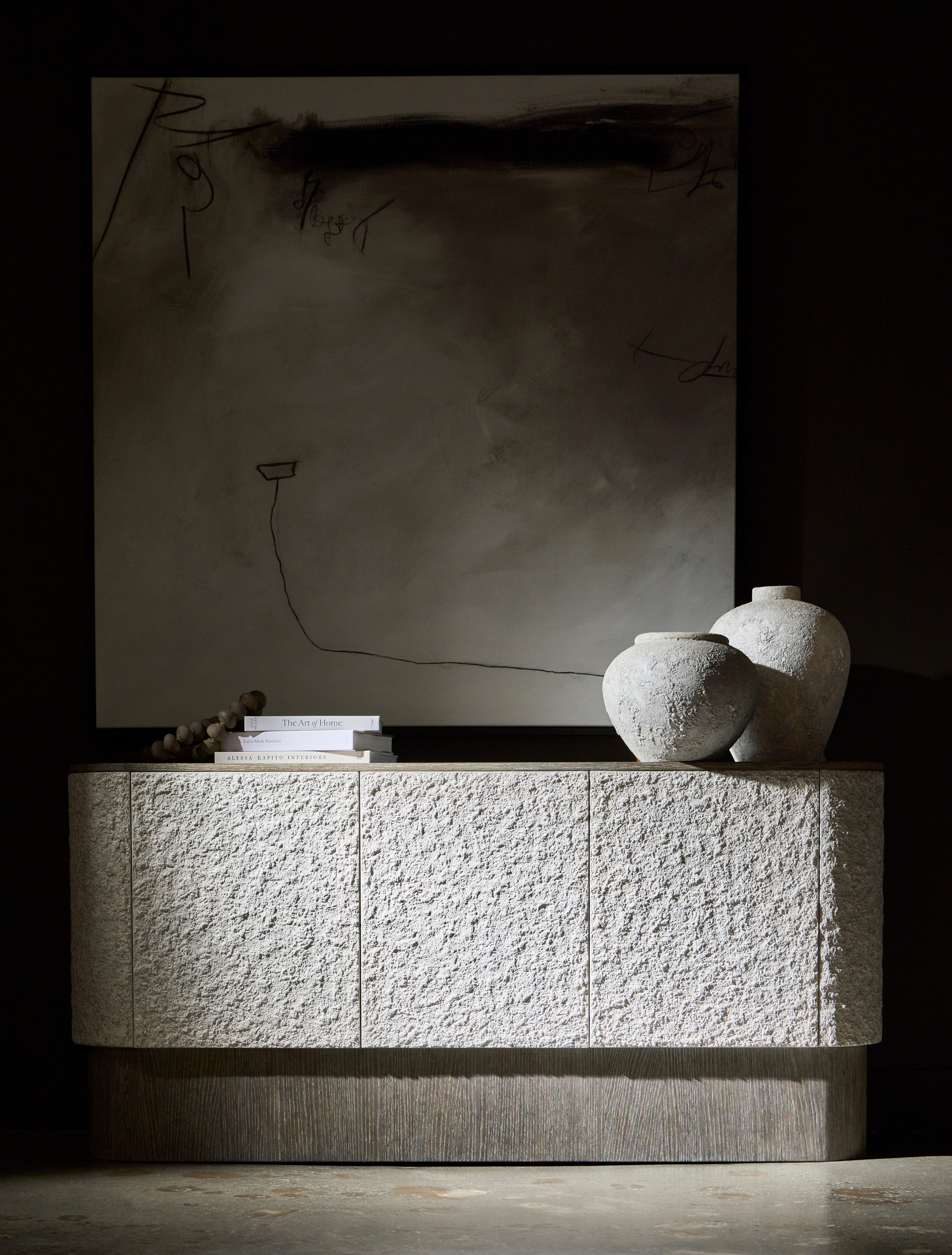 Bernhardt Monolith Faux-Stone 3-Door Buffet w/Plinth Base