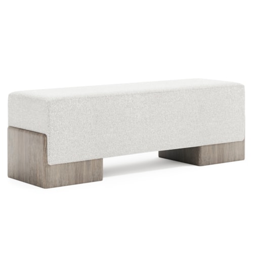 Contemporary 56" Upholstered Bench w/Textured Wood Cradle Base