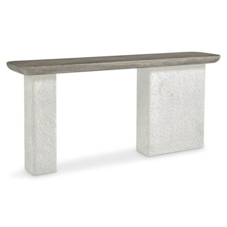 Faux-Stone Console Table w/Oak Wood Top