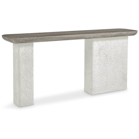 Faux-Stone Console Table w/Oak Wood Top