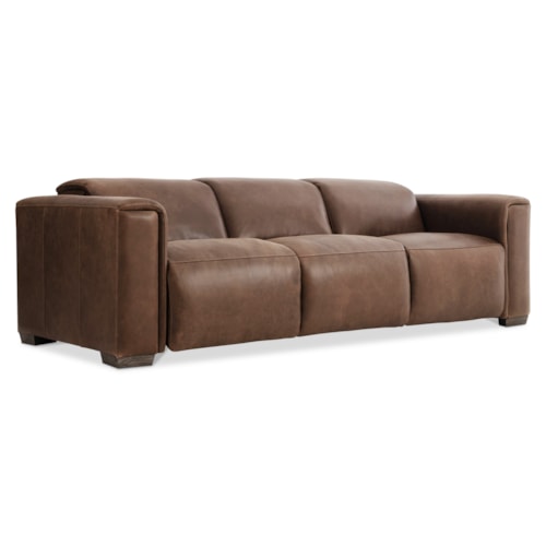 Casual Power Reclining Leather Club Sofa w/Padded Track Arms