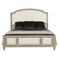 Transitional Queen Upholstered Sleigh Bed with Nailhead Trim