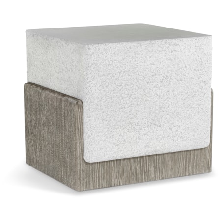 Cube Faux-Stone End Table w/Wood Cradle Base
