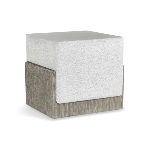Contemporary Cube Faux-Stone End Table w/Wood Cradle Base