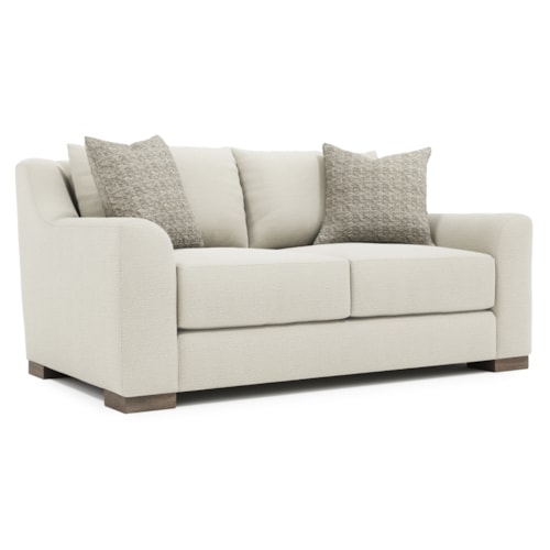 Transitional Slope-Arm Loveseat w/Throw Pillows