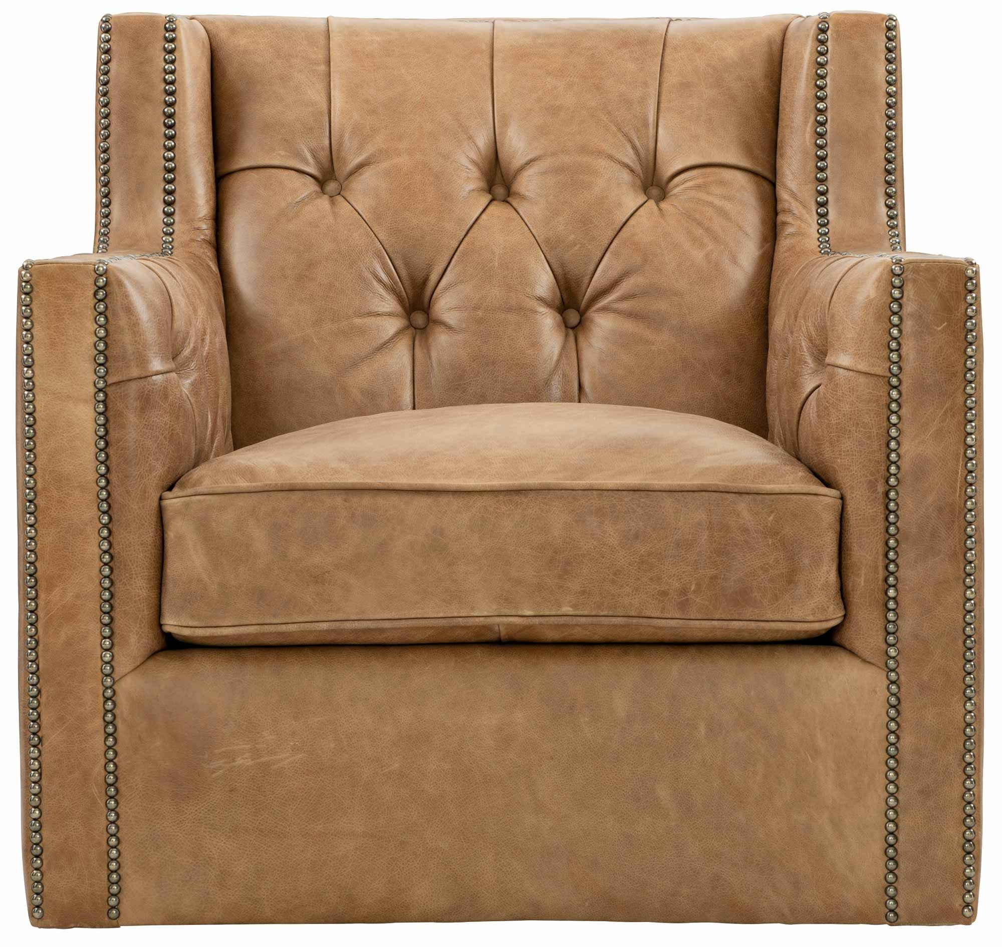 Leather Swivel Chair with Nail Head Trim