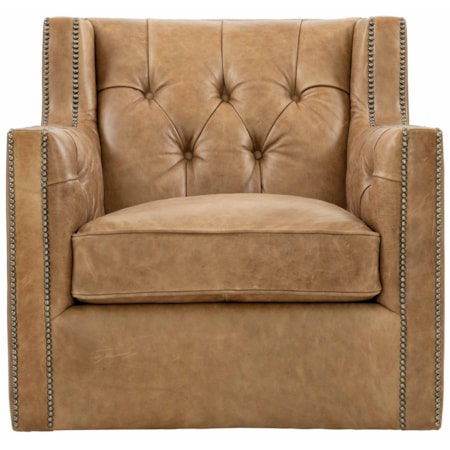 Leather Swivel Chair with Nail Head Trim