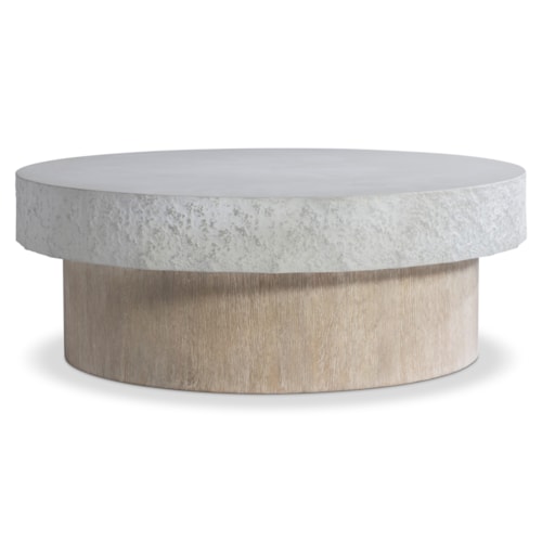 Contemporary Round Faux-Stone Top Cocktail Table w/Heavy-Duty Casters