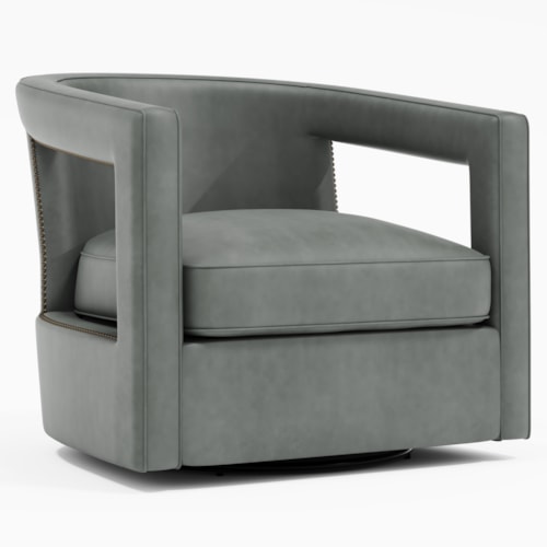 Contemporary Fully-Upholstered Leather Swivel Chair w/Open Arms