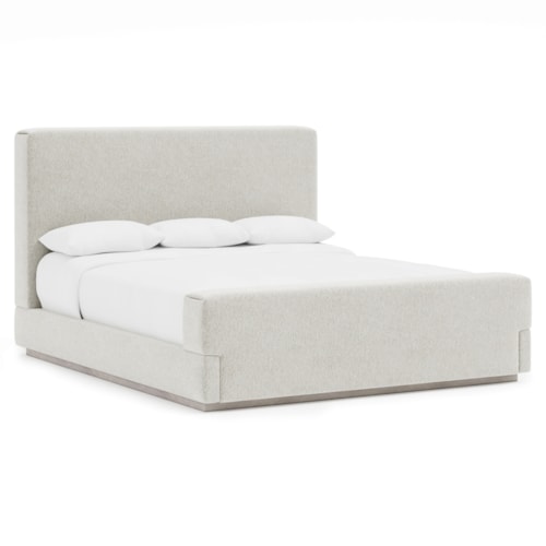 Contemporary California King Upholstered Panel Bed w/Plinth Base
