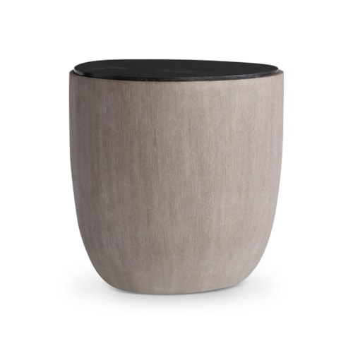 Mid-Century Modern Drum Side Table w/Bluestone Top