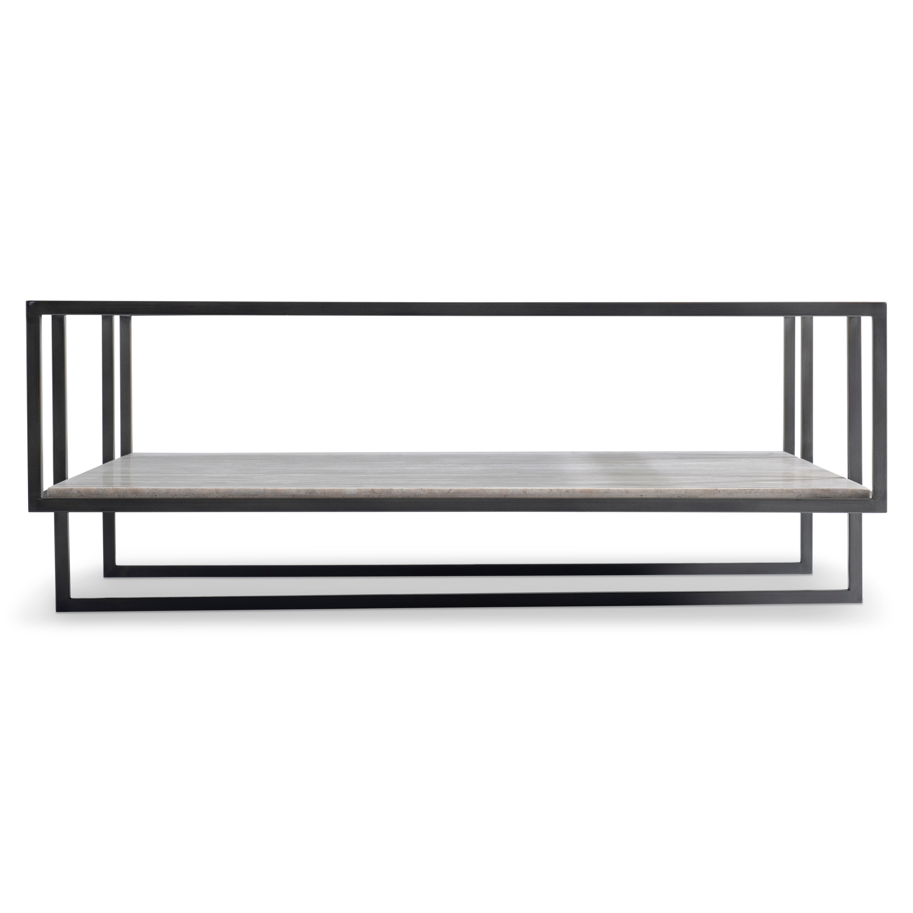 Glass-Top Cocktail Table w/Stone Shelf