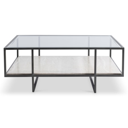Glass-Top Cocktail Table w/Stone Shelf