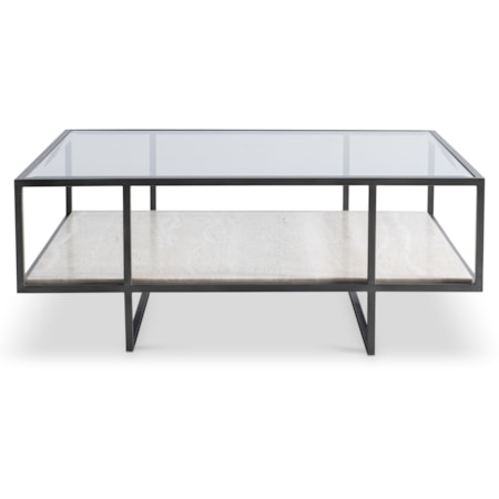 Glass-Top Cocktail Table w/Stone Shelf