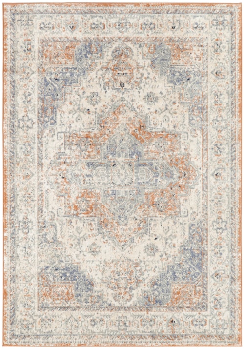 4' X 6' Beige Blue Rectangle Rug