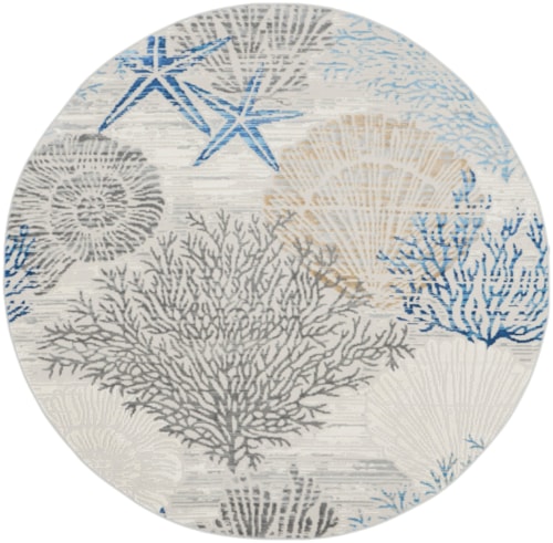 5'3" Round Ivory Grey Blue Round Rug