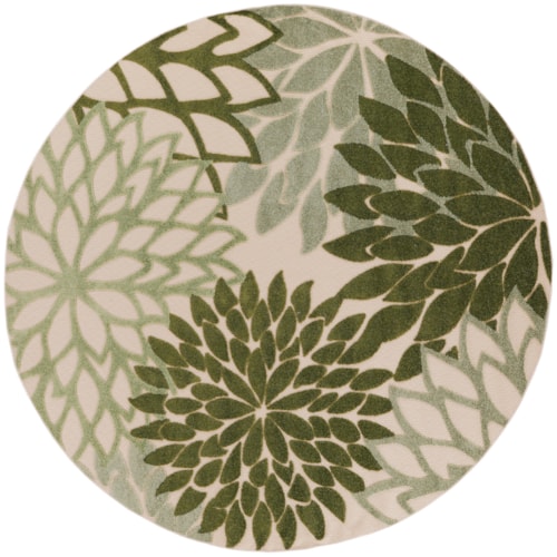 5'3" Round Ivory Green Round Rug