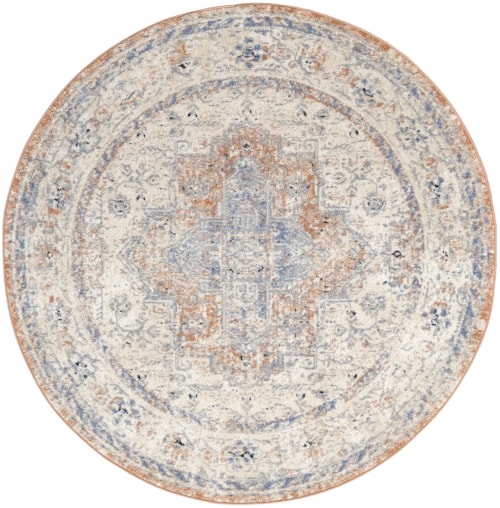 6' Round Beige Blue Round Rug