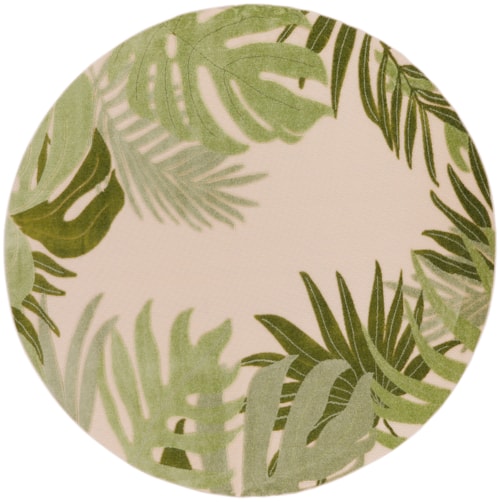 5'3" Round Ivory Green Round Rug