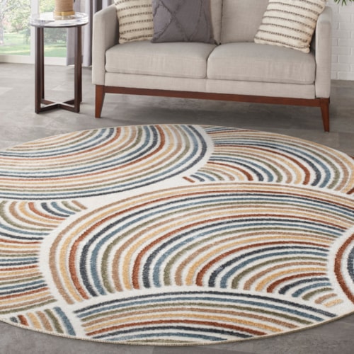 7'10" Round Ivory Multicolor Round Rug
