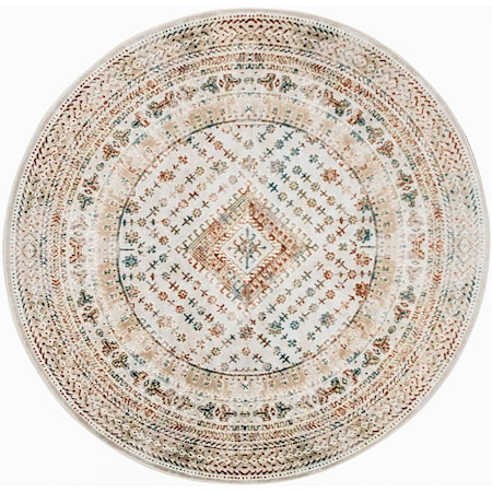 7’10” x Round Beige Multicolor Vintage Rug