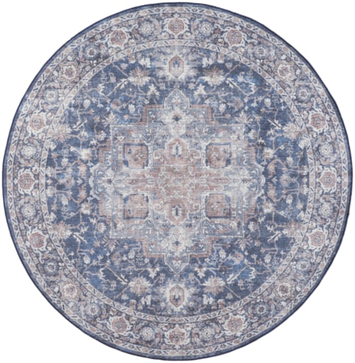 7'10" Round Ivory Navy Round Rug