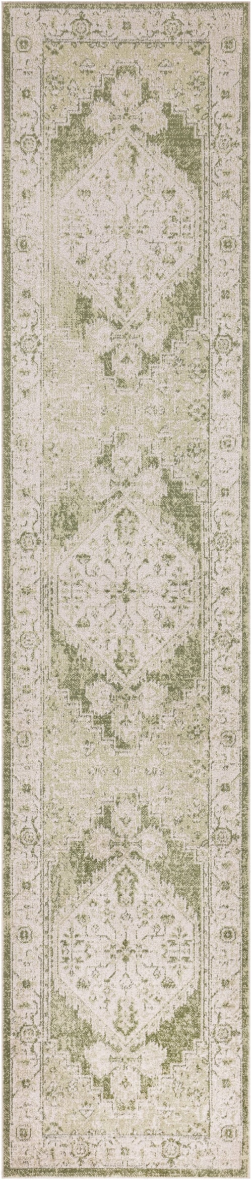 2'2" X 10' Ivory Green Runner Rug