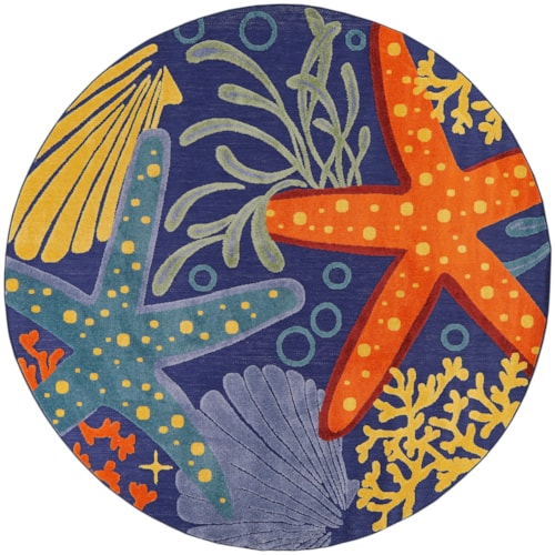 7’10” Navy Multicolor Round Rug