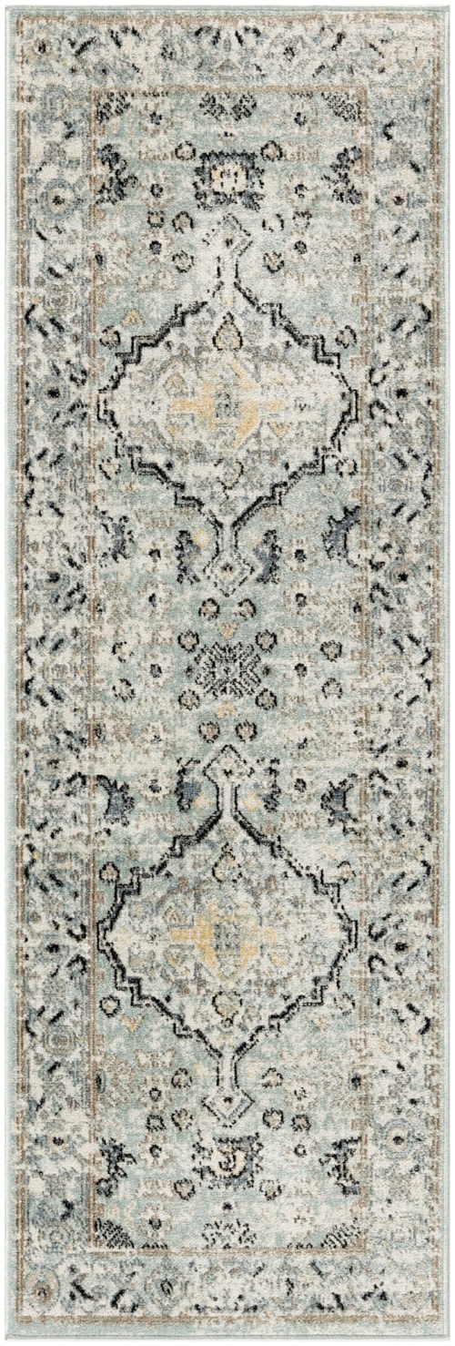 2' X 6' Blue Taupe Runner Rug