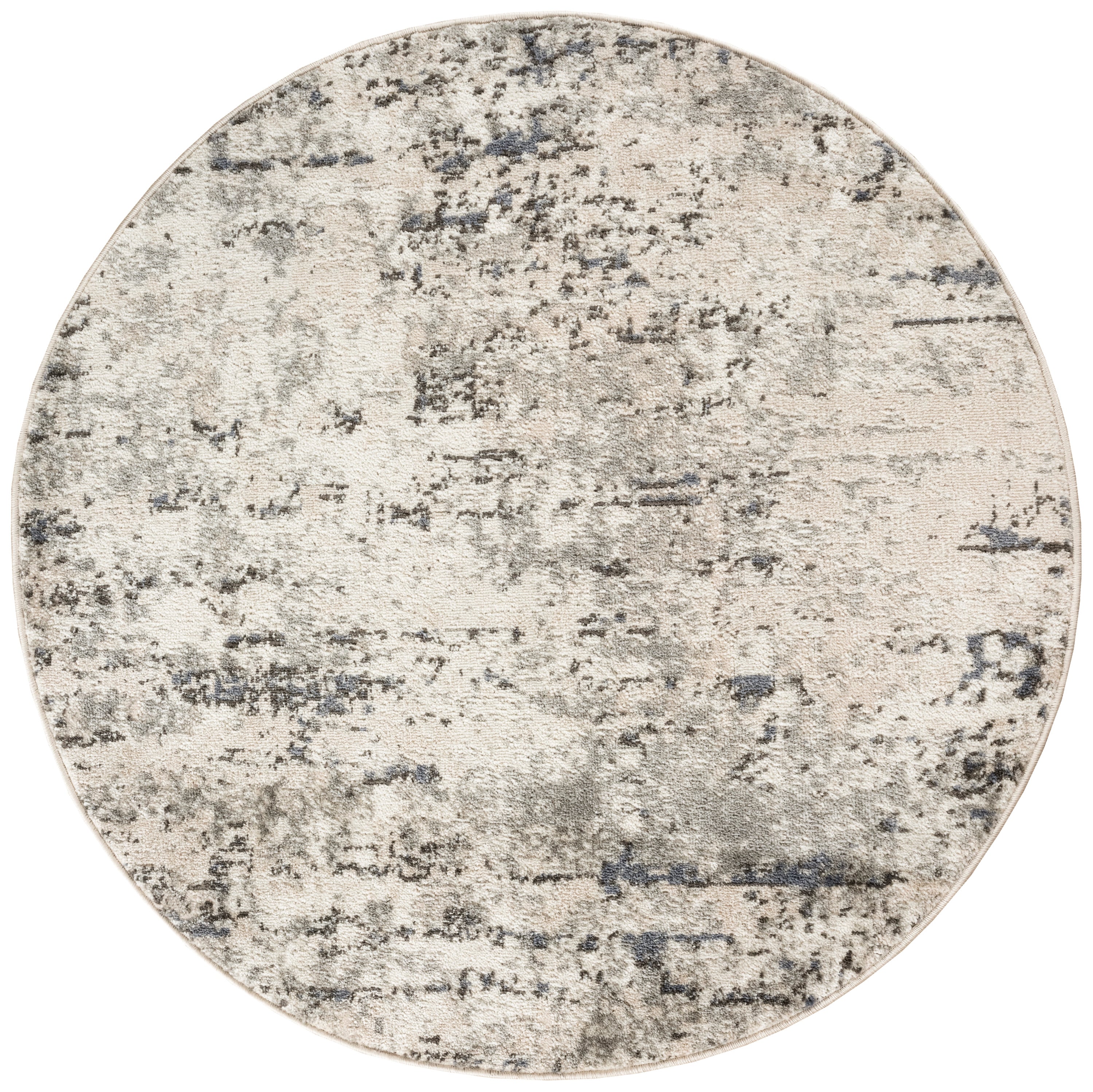 8' Round Ivory Blue Grey Round Rug