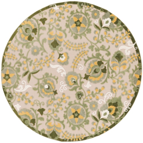 5'3" Round Ivory Green Round Rug