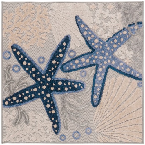 3' Square Blue Grey Square Rug