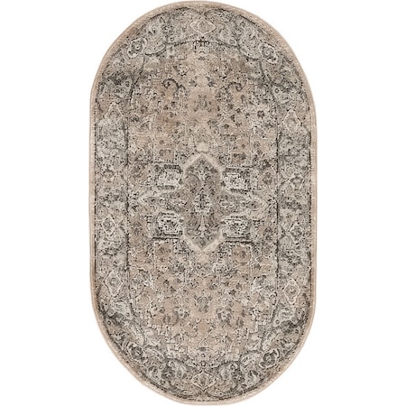 3' x 5' Oval Beige Grey Farmhouse Rug