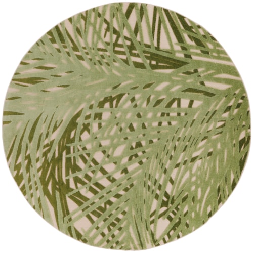 5'3" Round Ivory Green Round Rug