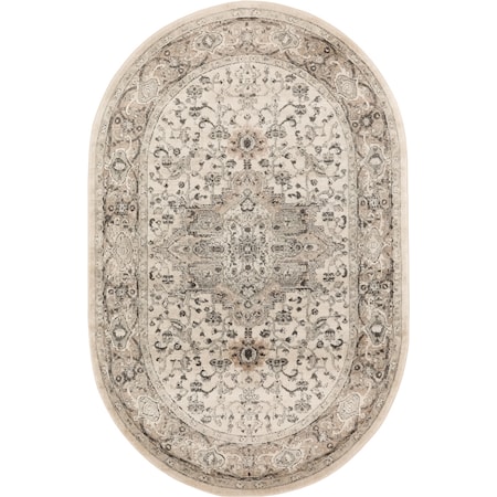 5' x 8' Oval Ivory Grey Farmhouse Rug