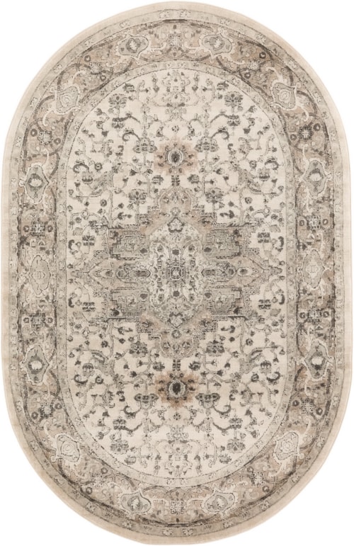 Quarry 5' X 8' Oval Ivory Grey Farmhouse Indoor Rug